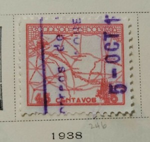 1938 BOLIVIA POSTAGE STAMP FOUND IN OLD COLLECTORS BOOK. AWESOME CONDITION 