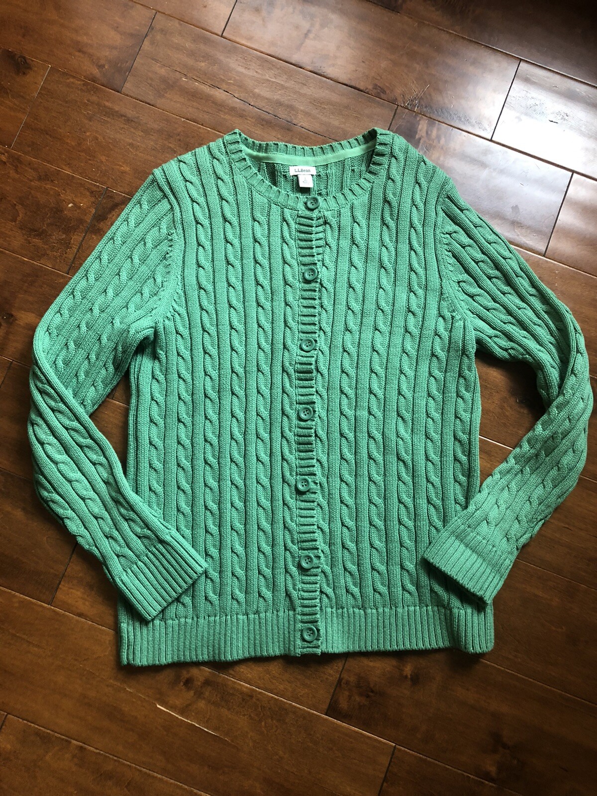 L.L. BEAN Cable Knit Button Front 