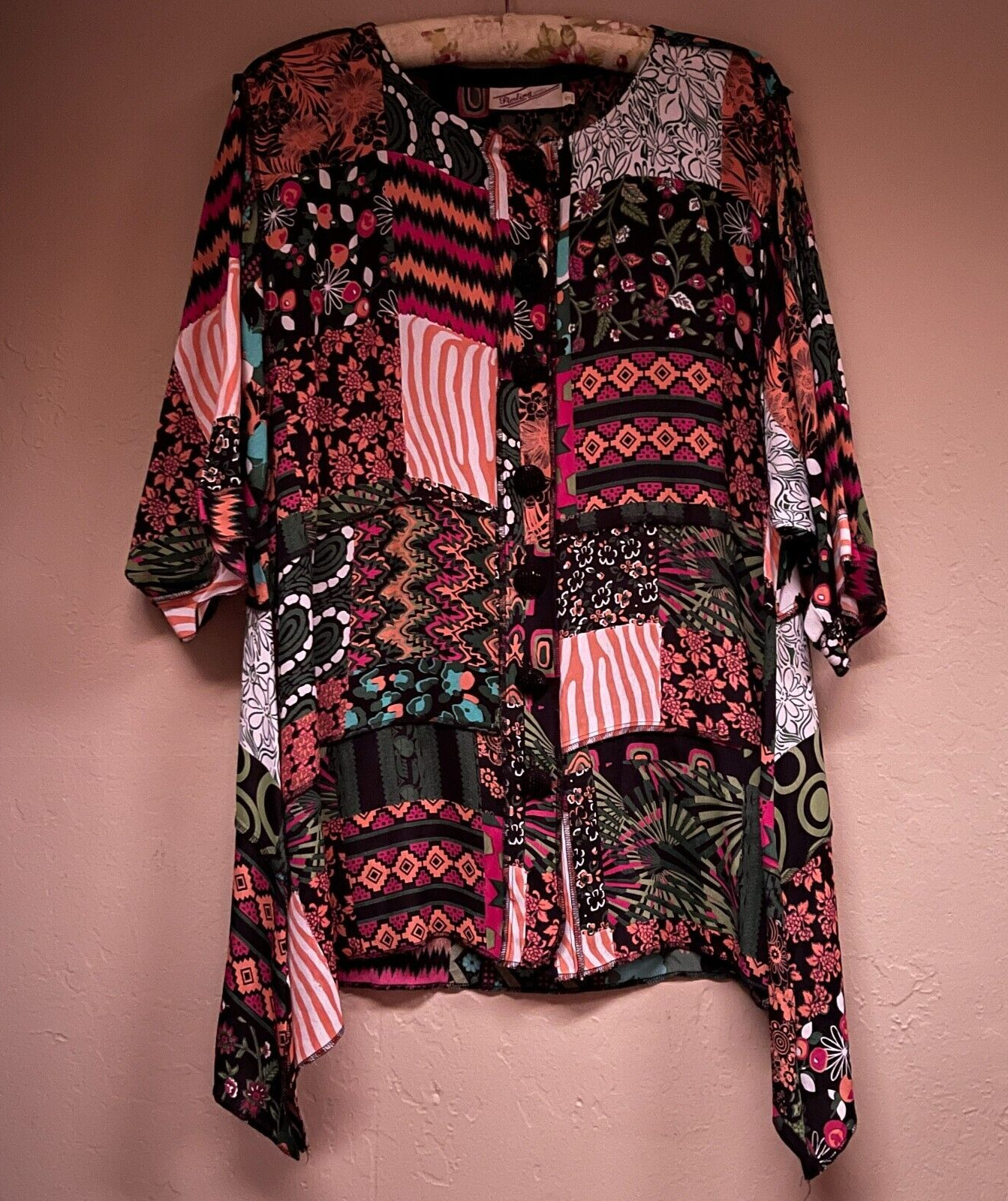 Sterling Styles Mixed Fabric Patchwork Button Up … - image 1