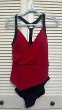Aqua Green Colorblock One Piece Swimsuit Red Black Style 676136 Size L
