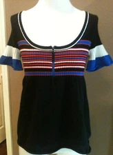 Free People P/S Black Short Sleeve Striped Sweater Top