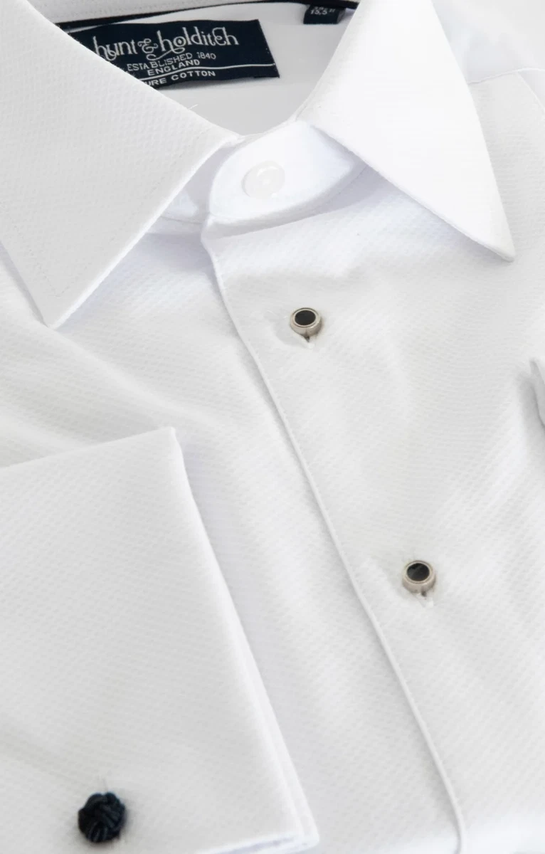 White Marcella Shirt Cotton Evening Dress Shirts Formal Standard Collar Studs UK