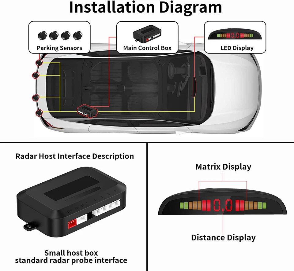 EKYLIN Car Auto Vehicle Reverse Backup Radar System with 4 Parking Sensors Dista - Image 4 of 4