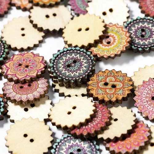 Craft Scrapbooking Round 2 Holes 100Pcs Sewing Flower DIY Wood Wooden Buttons - Picture 10 of 14