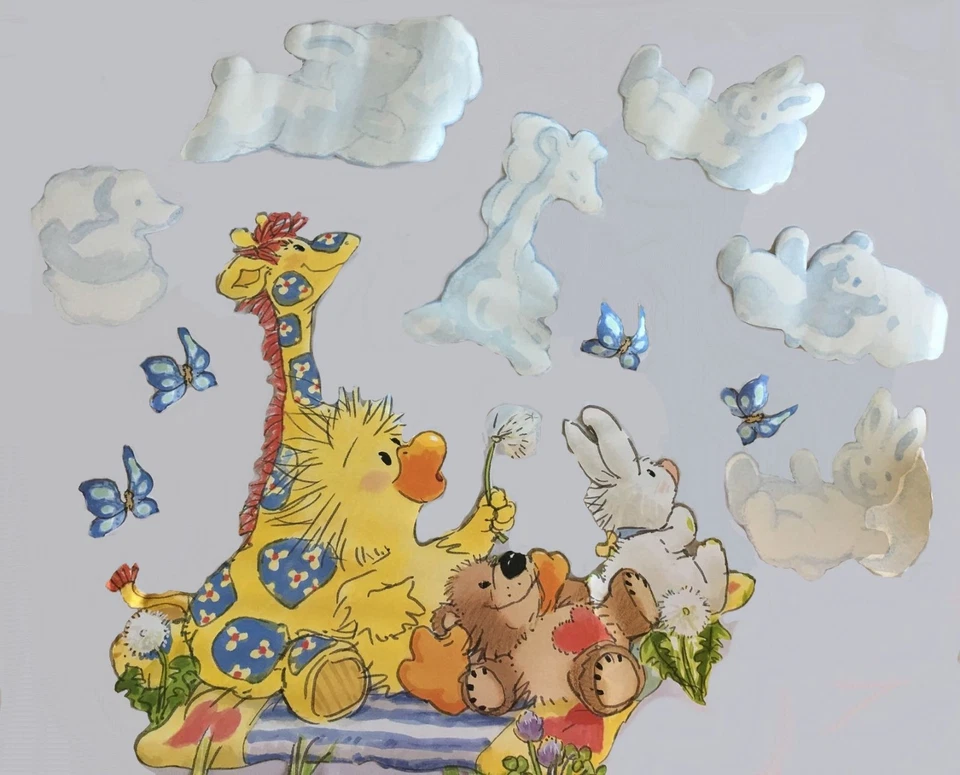 Mural de pared Suzy Zoo bebé animales guardería calcomanías nubes pato oso conejito jirafa Foto 3 de 4