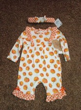 New Girls 3 Months Pumpkin Fall Thanksgiving Romper