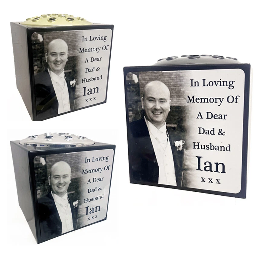 Black Cube Memorial Grave Flower Vase & Pot, Personalised Any Photo Name Text