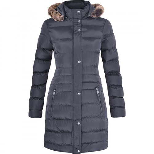Womens Long Fur Trimmed Hooded Padded Puffer Parka Ladies Winter Jacket Coat - Picture 12 of 13