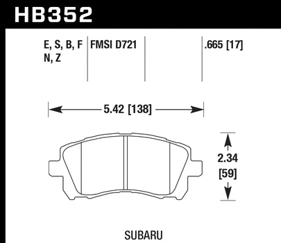 Pastillas de freno delanteras Hawk HB352Z.665 Performance cerámica para 98-03 Subaru Impreza Foto 4 de 4