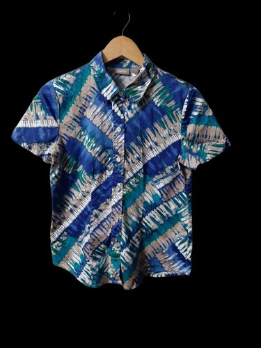 Chicos Size 0 Women's Multicolor Abstract Print Collared S Sleeve Shirt Preowned - Picture 4 of 6