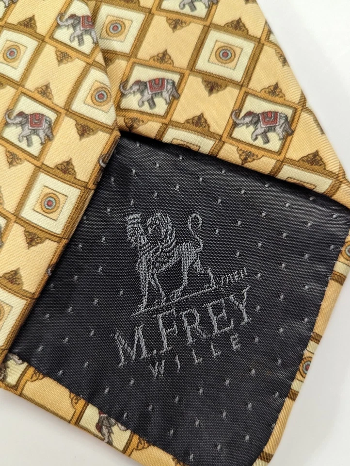 M Frey Wille Silk Mens Necktie Handmade in Italy SAFARI Elephant Timeless Class - Image 4 of 4