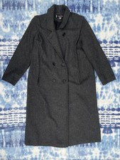 Vtg. Komitor Womens Coat Dark Wool Long Black Button Front Pockets Sz. 12 Usa