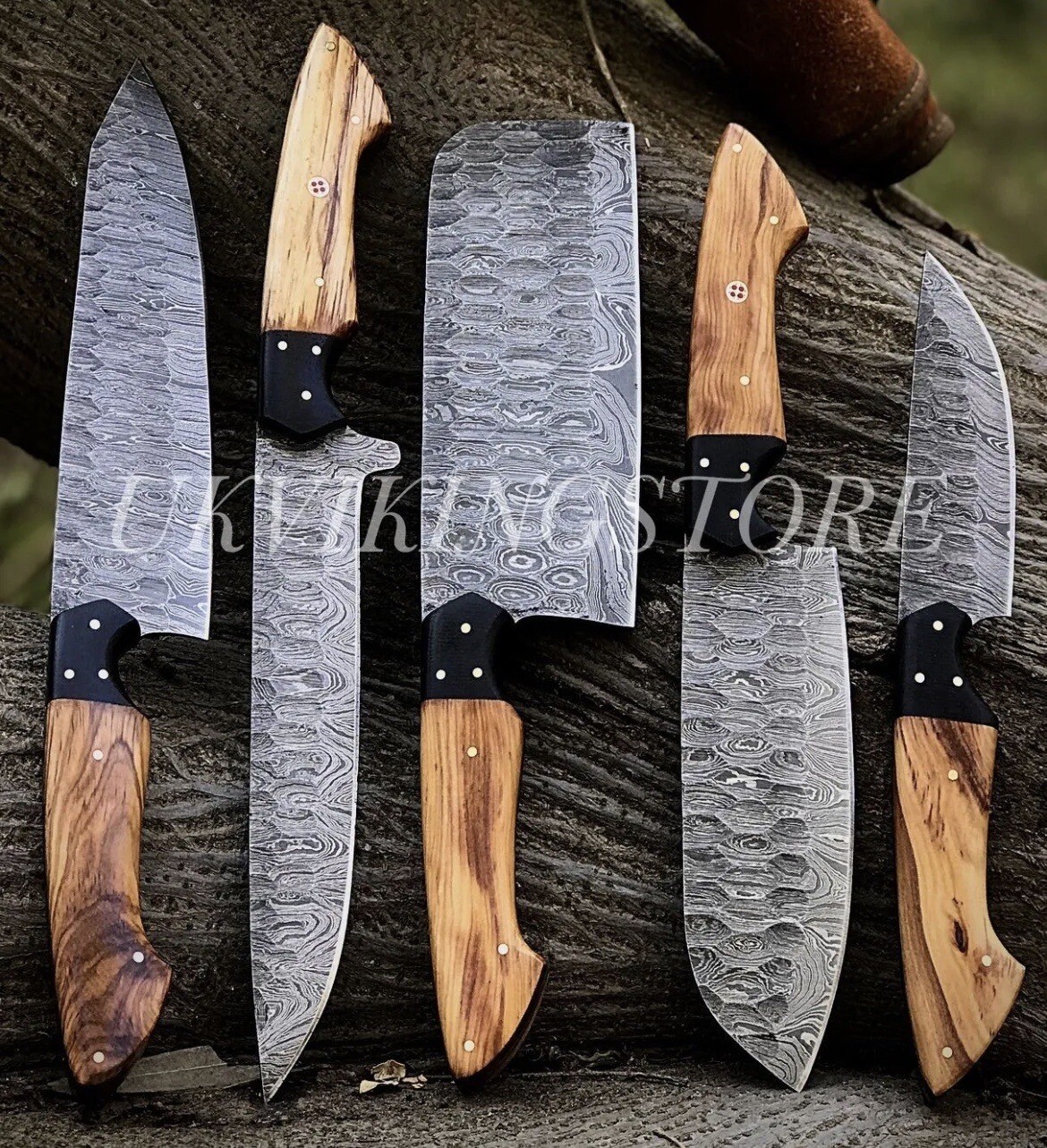 Knife Set Chef Kitchen Damascus Knives custom Handmade STEAK Blade Boning-image