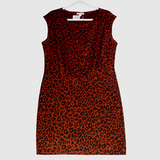 Nine West Knit Dress Women XL Brown Big Cat Animal Leopard Cheetah Shift Sheath