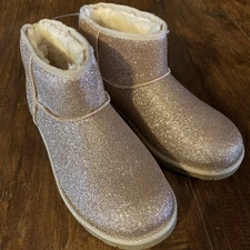 Self Esteem Girls Size 3 faux fur lined,gold glitter slip on ankle boots