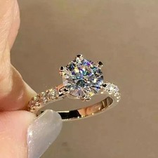 2CT Round Cut Lab Created Diamond Women's Engagement Ring 14K Yellow Gold Finish