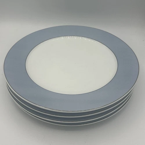 Thomas O’Brien New Day Bistro 11” Dinner Plates Light Blue Rim Rare Set Of 4