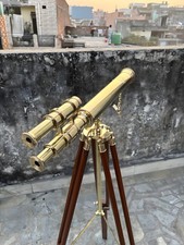 18" Brass Antique Telescope Made Brass With Nautical Wood Tripod Stand 46 Inch