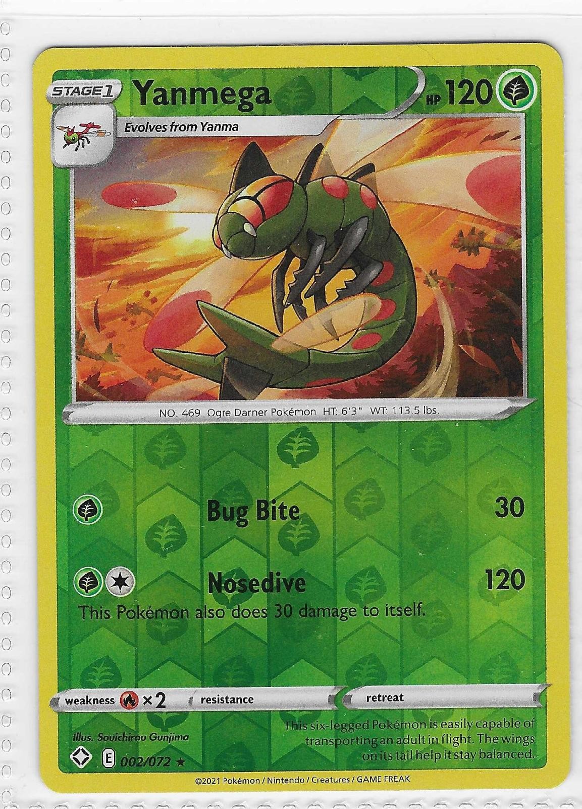 Yanmega 002/072 Rare Shining Fates Pokemon Reverse Holo Near Mint