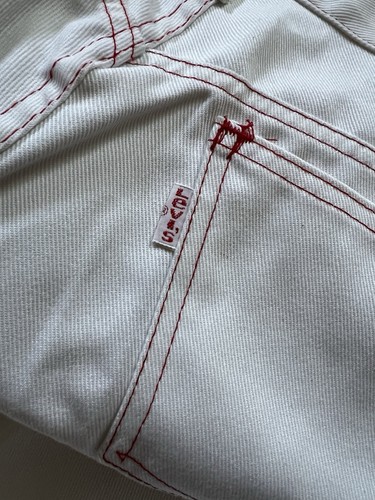 LEVIS FOR ME Vintage Jeans Wide Flare Leg Bell Bottom White Red Stitch Size 16 - Picture 7 of 16