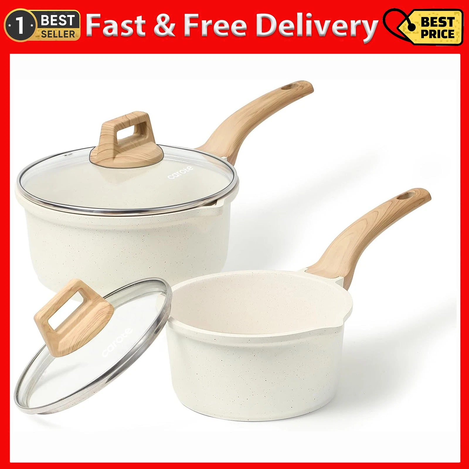 CAROTE 1.5Qt And 3.0Qt Sauce Pan Set With Lid Nonstick Saucepan 4 Pcs Non Stick