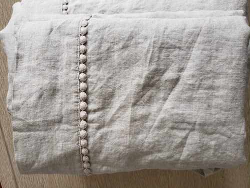 West Elm European Flax Linen Pom Pom Cal-King Sheet Set Natural Flax - Picture 2 of 4