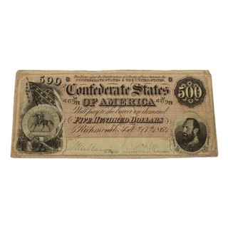 1864 $500 Confederate States of America Stonewall Jackson T 64 Note NR #C877 2