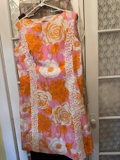 "Vestido Vaina Vintage Años 60 LILLY Pulitzer Encaje Ribete L 40"" Busto Rosa Naranja Usado en Excelente Condición"