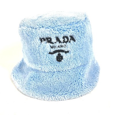 PRADA 1HC137 fur logo Bucket hat pile hat polyester blue/Black | eBay