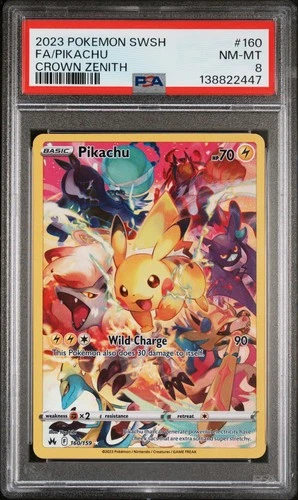 2023 POKEMON SWORD & SHIELD CROWN ZENITH #160 FULL ART/PIKACHU PSA 8