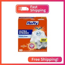 Hefty Ultra Strong Tall Kitchen Trash Bags, Unscented, 13 Gallon, 80 Count