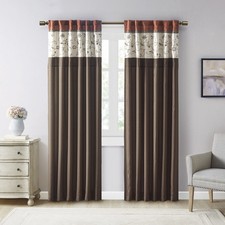 PA 50x84" Embroidered Curtain Panel,With Pieced And Pleated Detailing