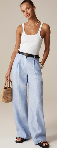J.Crew Petite wide-leg Essential pant in linen Size 4 Petite Light Blue Chambray