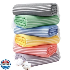 Genovega 6 Oversized Turkish Beach Bath Towel Set Bulk 74"x38" Sand Free Extr
