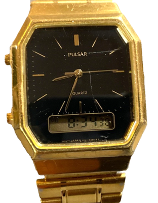 #ad PULSAR MEN VINTAGE ANADIGI GT WATCH V041 5180 BLACK DIAL SS BRACELET NEW BATT $44.25