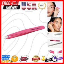 Stainless Steel Slant Tweezer - Eyebrow Tweezers for Women and Men Neon Pink