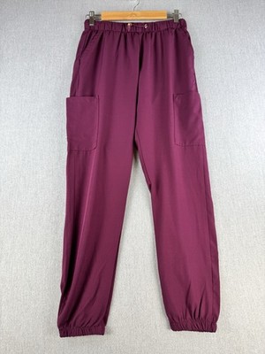 GT Performance Scrub Pants Women M Burgundy Stretch Elastic Waist Lot 2