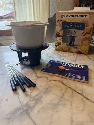 Vintage Le Creuset Table Top Fondue Set Compact White Enameled