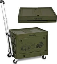 Pukomc Folding Utility Cart Portable Rolling Crate Collapsible Trolley