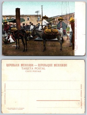 Republica Mexicana Market Donkeys Riders Postcard