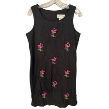 Giorgio Fiorlini Collection Black Linen Blend Flamingo Embroidered Dress Size 10