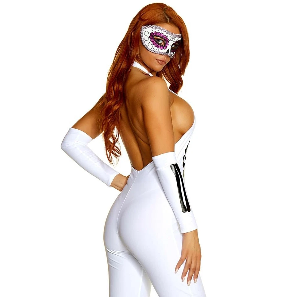 Disfraz Esqueleto Estampado Hueso Mono Mangas Brazos Blanco Negro 557791 S/M Foto 2 de 4