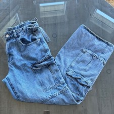 Stylish Blue Wide Leg Jeans. Womens M. 30 inch waist. Y2K Cargo pockets