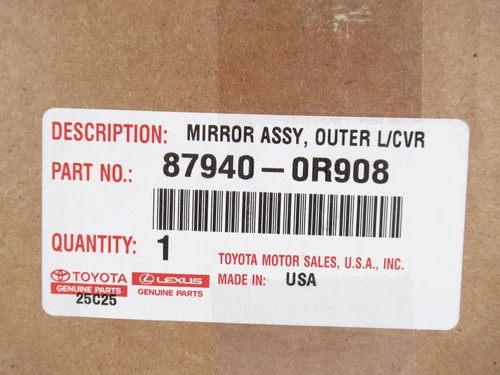 Genuine OEM Toyota 87940-0R908 Driver LH Side Mirror Assy 2019-2024 RAV4