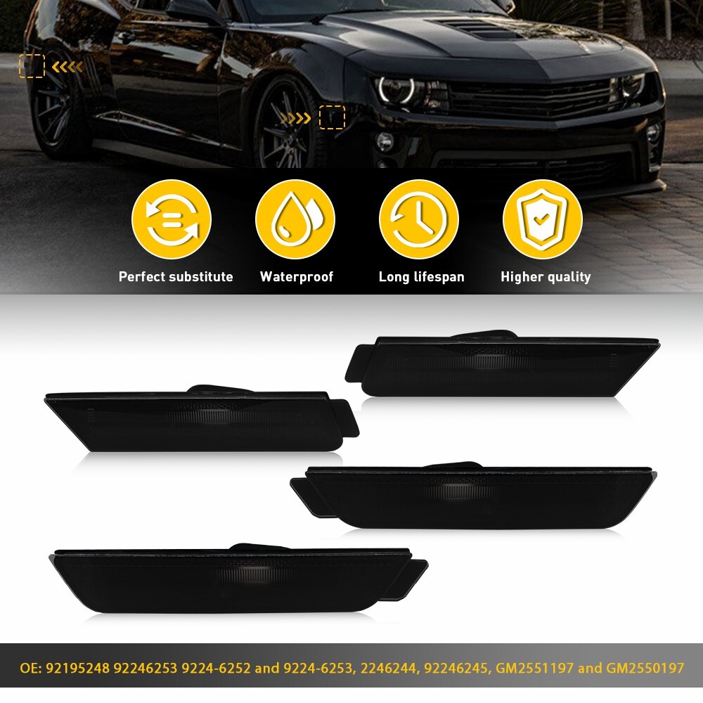 Smoked Lens Front & Rear Side Marker Lights for Chevy Camaro Direct Fit 45945