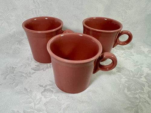Three Homer Laughlin HLC Fiesta Pink Coffee Mugs Ring Handle USA Cups