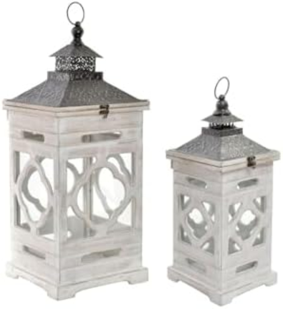Set 2 Lanterne Farola in Legno di Abete e Vetro 66cm | Arredo Shabby