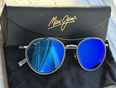 Maui Jim Bowline MJ 557 17M Matte Silver Titanium Frame Blue