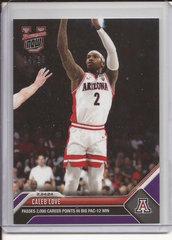 RARE CALEB LOVE Arizona 2023-24 Bowman U Now Card 55 Serial 4/25 Purple Parallel