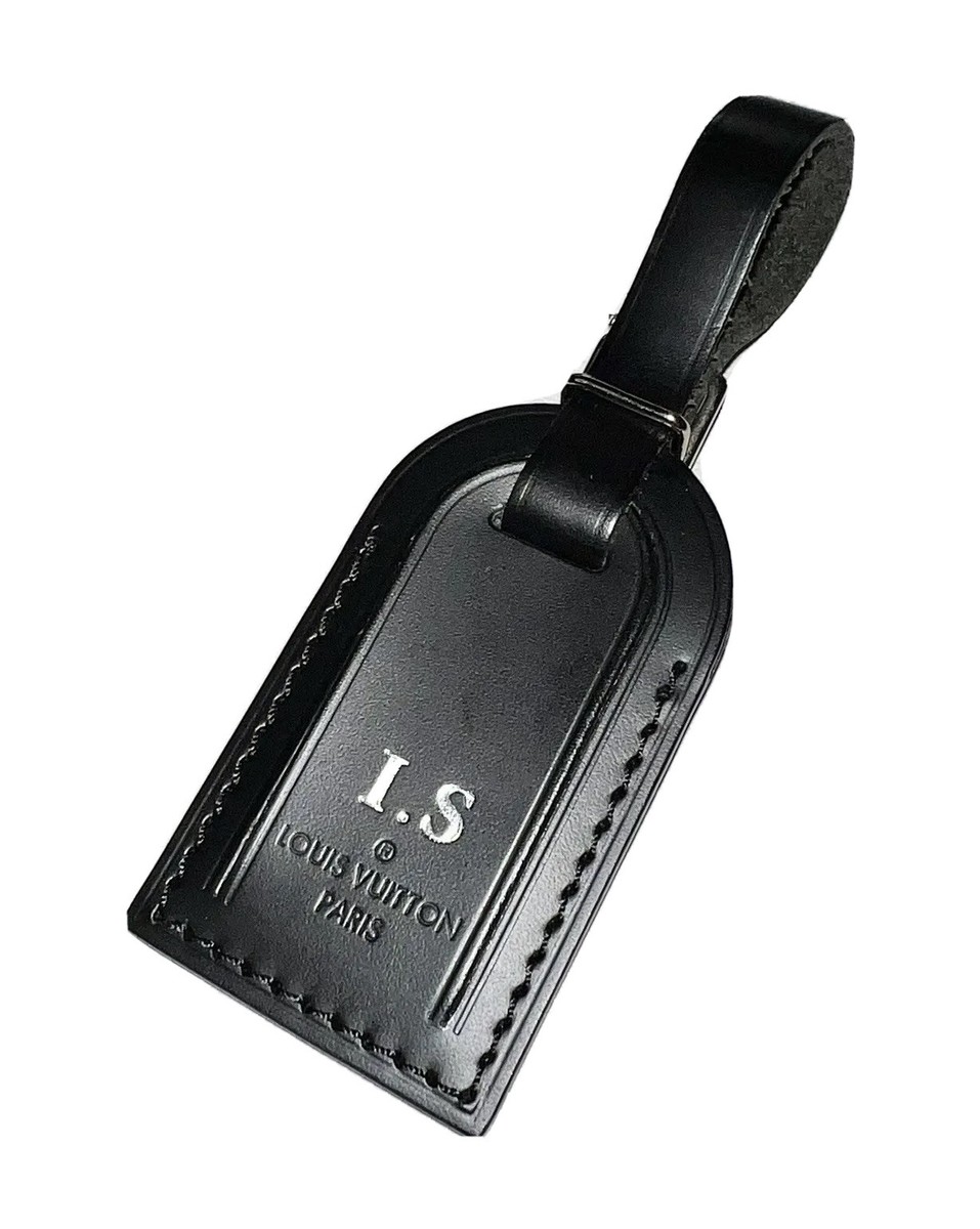 LOUIS VUITTON レザーラゲージタグ ブラック Louis Vuitton Leather Tag w/ IS Stamped Small Black Goldtone
